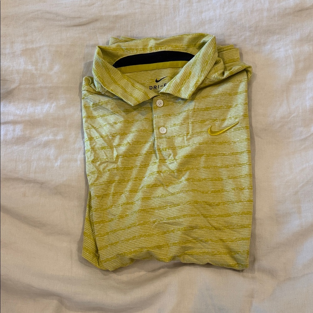 Nike Yellow Striped Dri-FIT Polo
